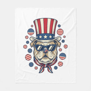 Patriotic Bulldog Vintage Engraving Shirt Design ( Fleece Blanket