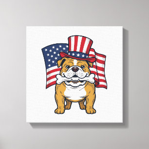 Patriotic Bulldog With Flag Vector Design_1 Canvas Print