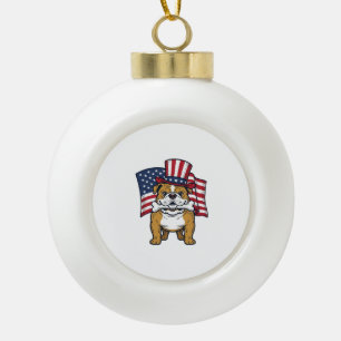 Patriotic Bulldog With Flag Vector Design_1 Ceramic Ball Christmas Ornament
