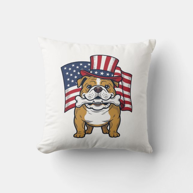 Patriotic Bulldog With Flag Vector Design_1 Cushion (Front)