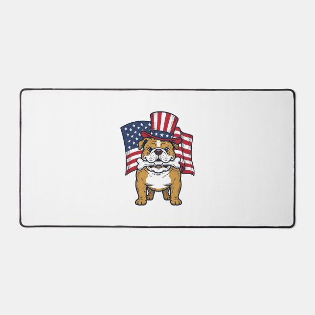 Patriotic Bulldog With Flag Vector Design_1 Desk Mat (Front)