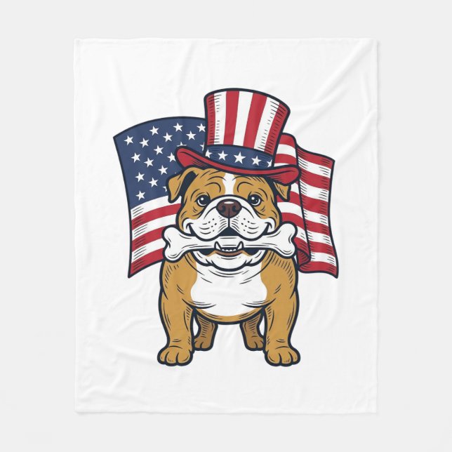 Patriotic Bulldog With Flag Vector Design_1 Fleece Blanket (Front)