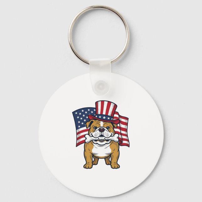 Patriotic Bulldog With Flag Vector Design_1 Key Ring (Front)
