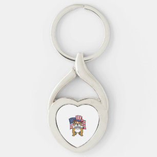 Patriotic Bulldog With Flag Vector Design_1 Key Ring