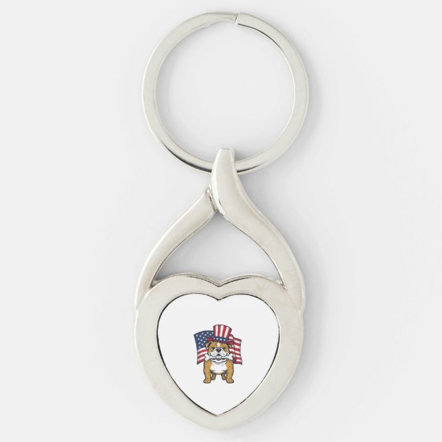 Patriotic Bulldog With Flag Vector Design_1 Key Ring (Front)