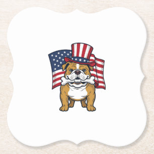 Patriotic Bulldog With Flag Vector Design_1 Paper Coaster