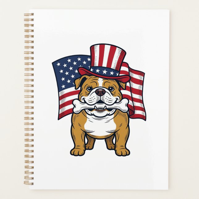 Patriotic Bulldog With Flag Vector Design_1 Planner (Front)