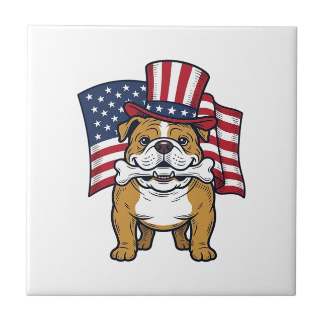 Patriotic Bulldog With Flag Vector Design_1 Tile (Front)
