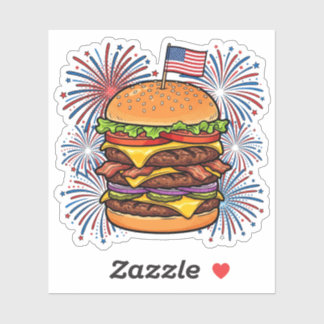 Patriotic Burger and Fireworks 4th of July Sticker