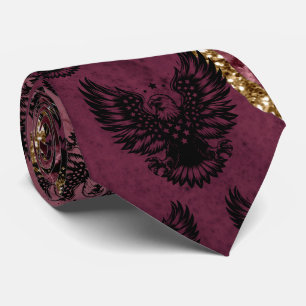 Patriotic Burgundy Red American Flag Bald Eagle Tie