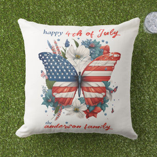 Patriotic Butterfly 4th of July American Flag Cushion