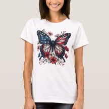 Patriotic Butterfly 4th of July Floral USA Flag