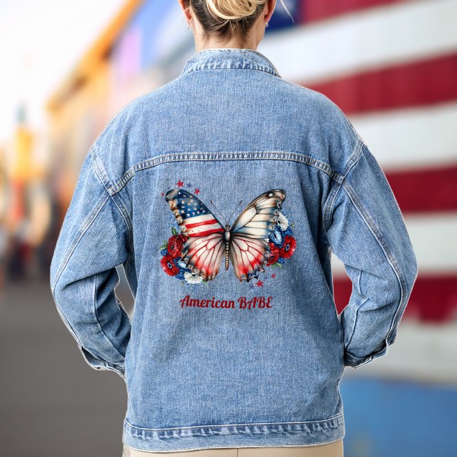 Patriotic Butterfly American Babe Denim Jacket (Patriotic Butterfly American Babe Denim Jacket)