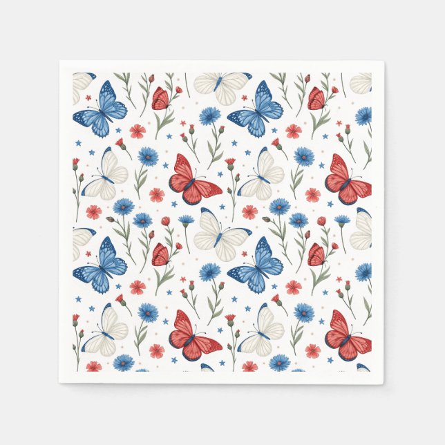 Patriotic Butterfly and Floral Pattern Napkin (Front)