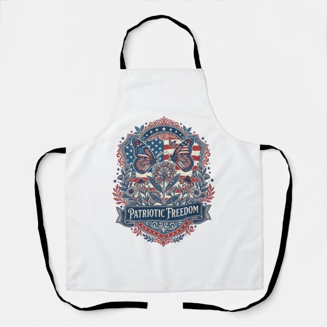 Patriotic Butterfly Garden Vector Graphic Tee_1 Apron (Front)