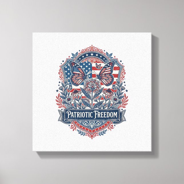 Patriotic Butterfly Garden Vector Graphic Tee_1 Canvas Print (Front)