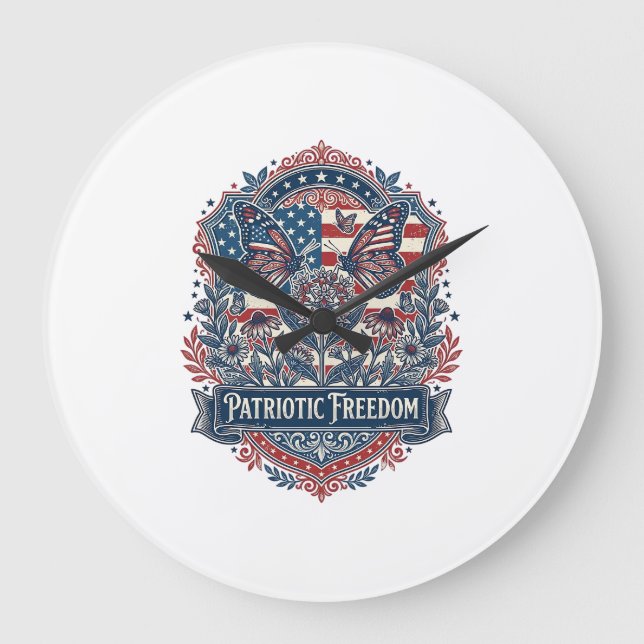 Patriotic Butterfly Garden Vector Graphic Tee_1 Large Clock (Front)