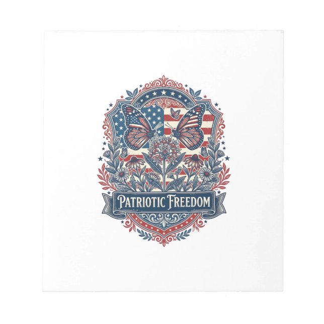 Patriotic Butterfly Garden Vector Graphic Tee_1 Notepad (Front)