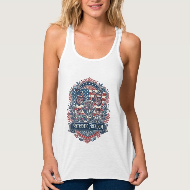 Patriotic Butterfly Garden Vector Graphic Tee_1 Singlet (Front)