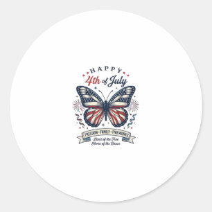 Patriotic Butterfly Happy 4th of July Shirt Design Classic Round Sticker