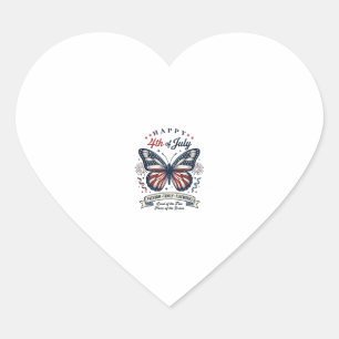 Patriotic Butterfly Happy 4th of July Shirt Design Heart Sticker