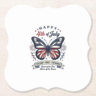 Patriotic Butterfly Happy 4th of July Shirt Design Paper Coaster