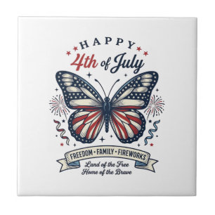 Patriotic Butterfly Happy 4th of July Shirt Design Tile