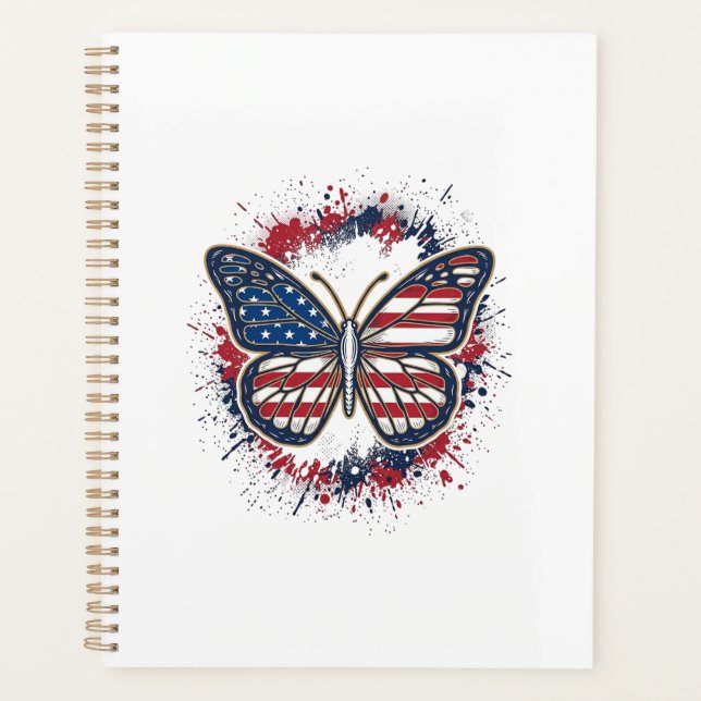 Patriotic Butterfly Vintage Engraving Vector Desig Planner (Front)