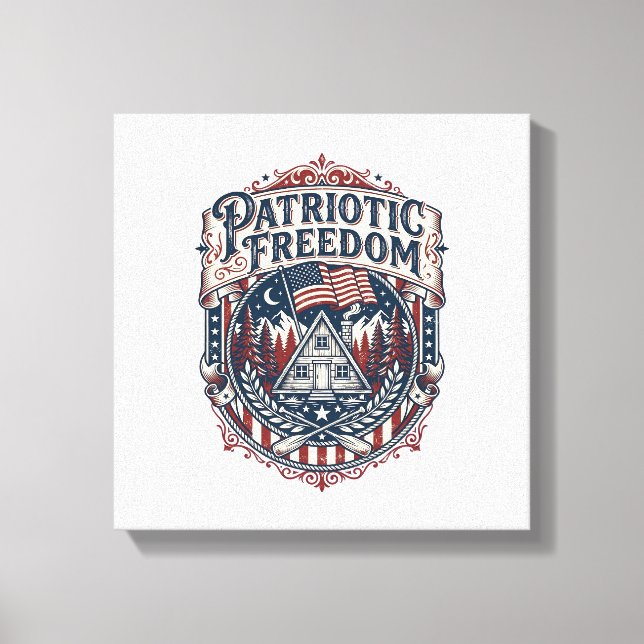 Patriotic Cabin Weekend Vector Graphic Tee_1 Canvas Print (Front)