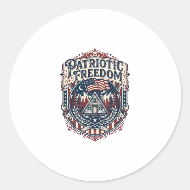 Patriotic Cabin Weekend Vector Graphic Tee_1 Classic Round Sticker (Front)