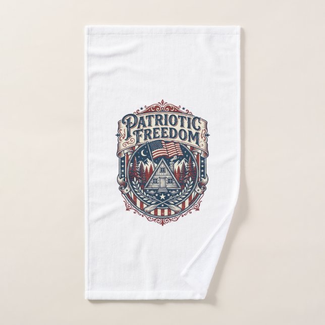 Patriotic Cabin Weekend Vector Graphic Tee_1 Hand Towel (Hand Towel)