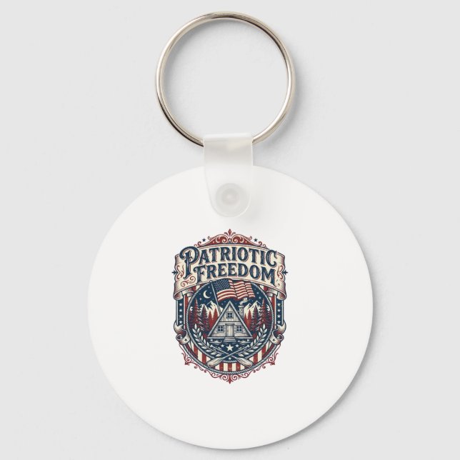 Patriotic Cabin Weekend Vector Graphic Tee_1 Key Ring (Front)