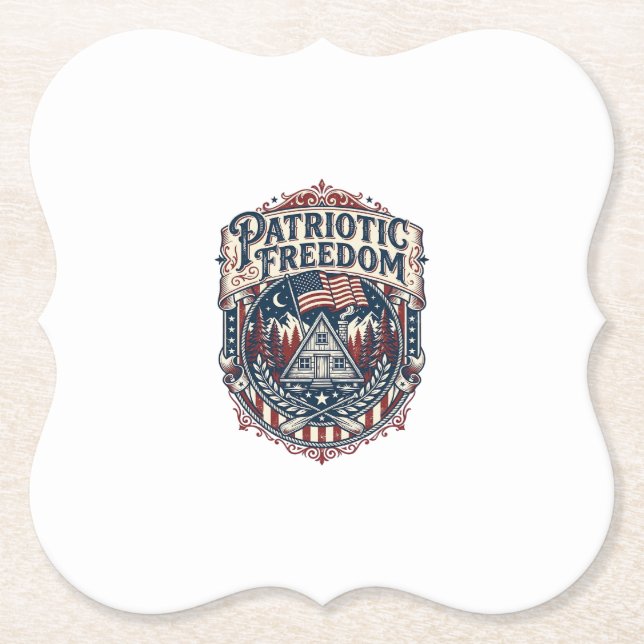 Patriotic Cabin Weekend Vector Graphic Tee_1 Paper Coaster (Front)