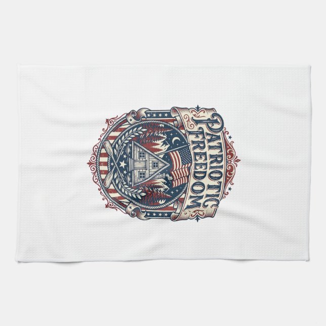 Patriotic Cabin Weekend Vector Graphic Tee_1 Tea Towel (Horizontal)