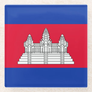 Patriotic Cambodia Flag Glass Coaster