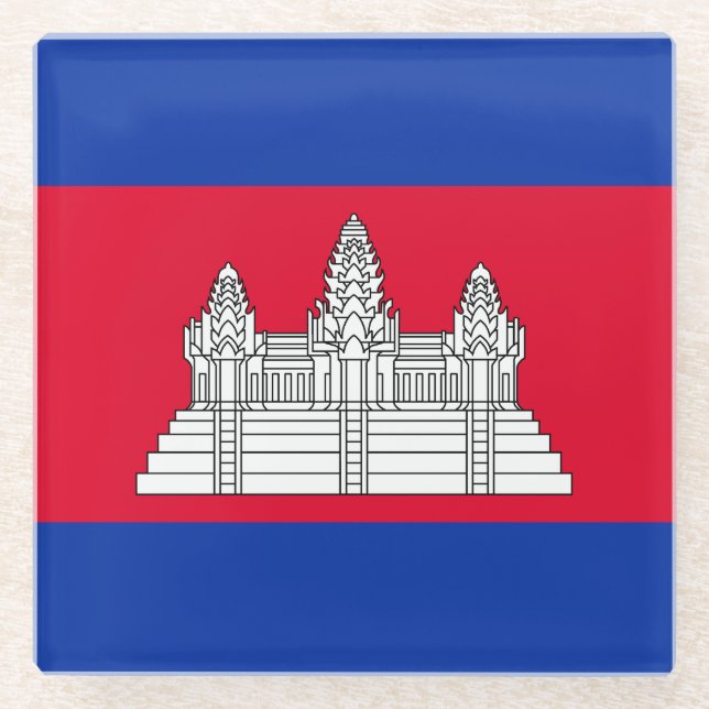 Patriotic Cambodia Flag Glass Coaster (Front)