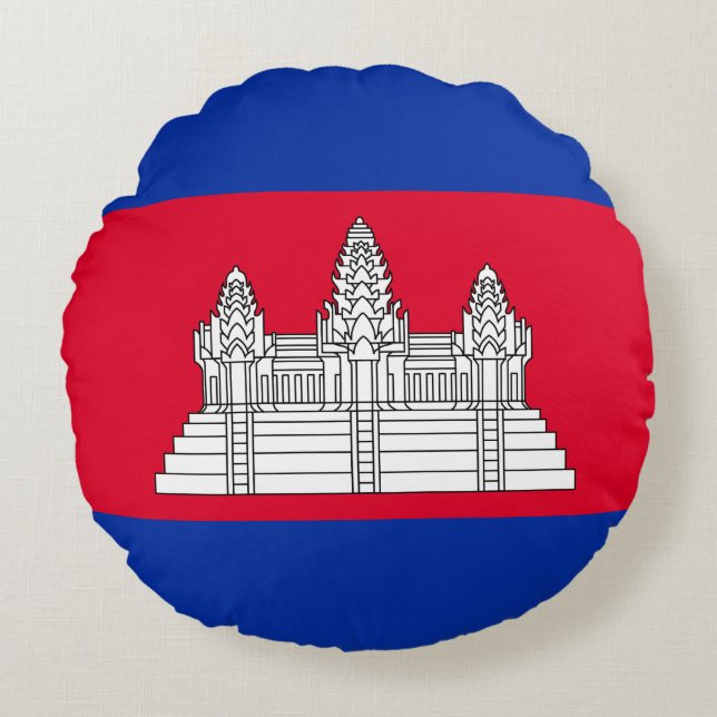 Patriotic Cambodia Flag Round Pillow (Front)