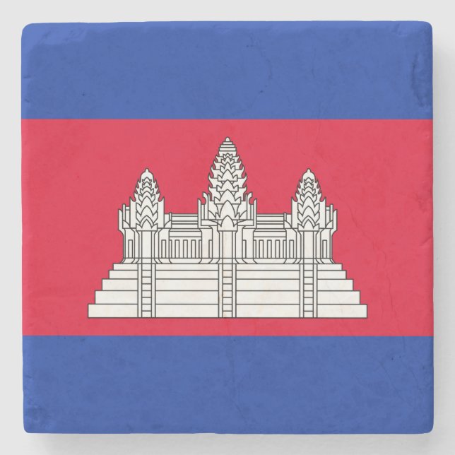 Patriotic Cambodia Flag Stone Coaster (Front)