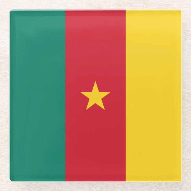 Patriotic Cameroon Flag Glass Coaster (Front)