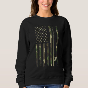 Patriotic Camo American Flag With Fishing Rod Sweatshirt