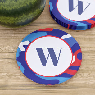 Patriotic Camo Red White and Blue Camouflage Party Paper Plate