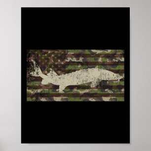 Patriotic Camo Us Flag Sturgeon Fishing  Poster