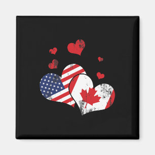 Patriotic Canadian Usa Flag America Lover Hearts C Magnet