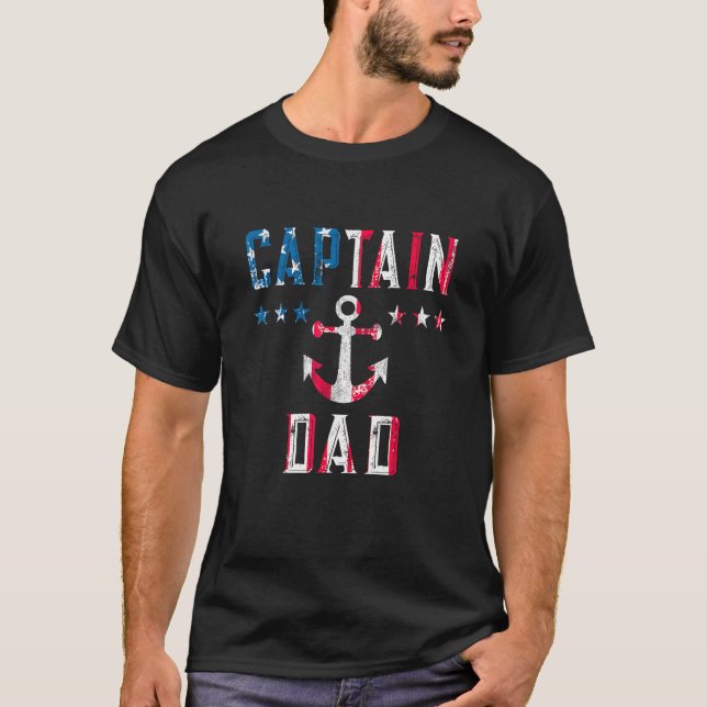 Patriotic Captain Dad American Flag Boat Owner 4th T-Shirt (Front)