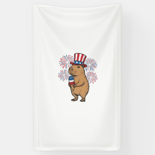 Patriotic Capybara Ice Cream Fireworks Shirt Desig Banner