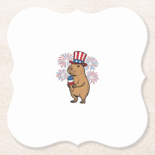 Patriotic Capybara Ice Cream Fireworks Shirt Desig Paper Coaster