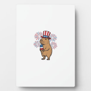 Patriotic Capybara Ice Cream Fireworks Shirt Desig Plaque
