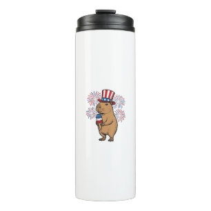 Patriotic Capybara Ice Cream Fireworks Shirt Desig Thermal Tumbler