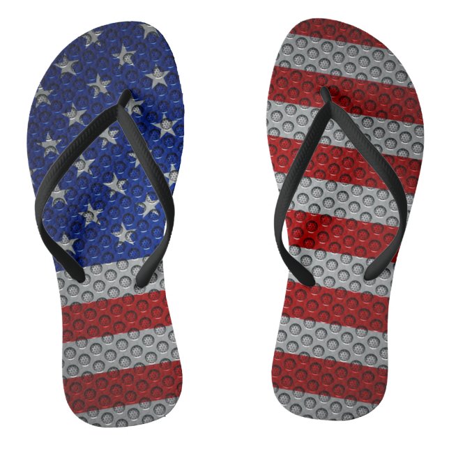 Patriotic Carbon Fibre Metal Steel American Flag Jandals (Footbed)
