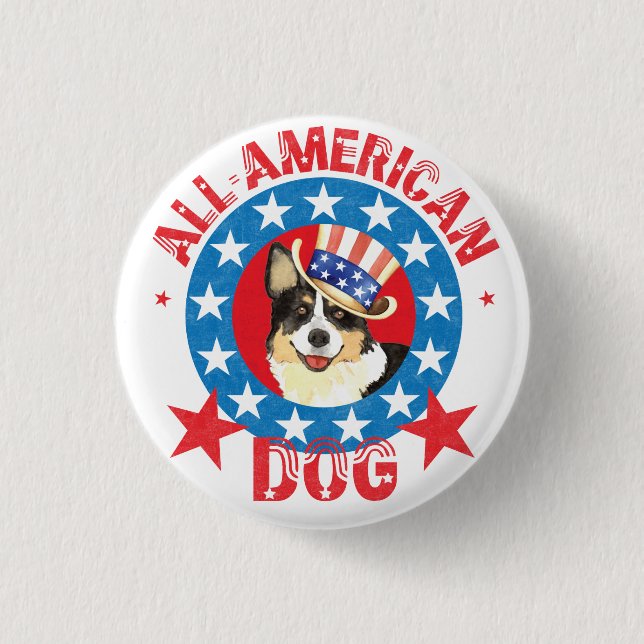 Patriotic Cardigan Welsh Corgi Pinback Button (Front)